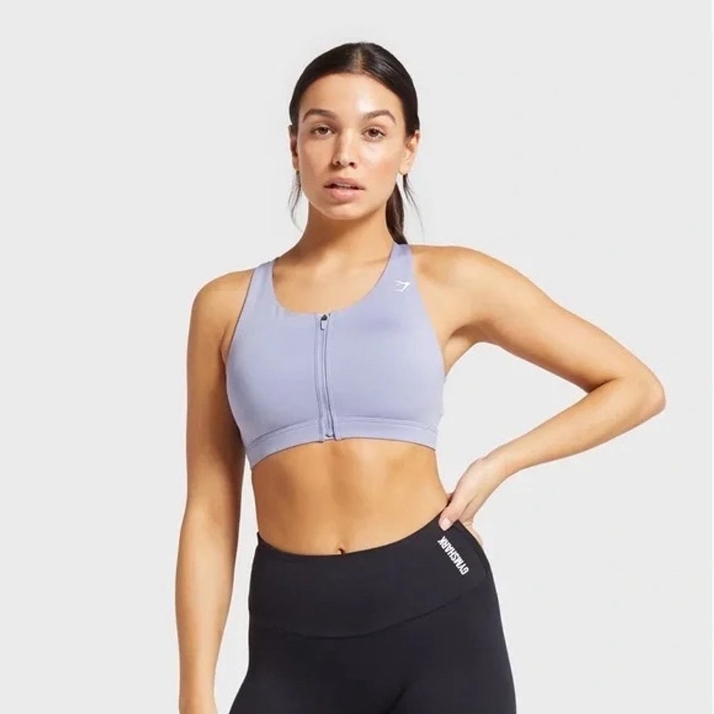 Gymshark Sports Bra Zip Up Front High Impact Size Small Lavender Purple Women